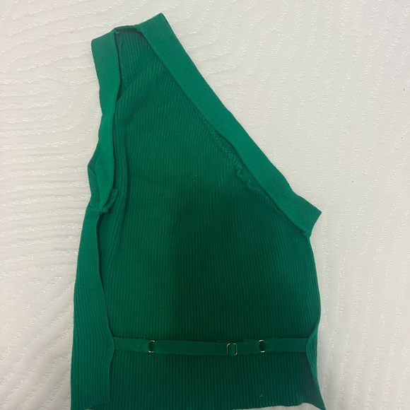 Green Ribbed Knit Asymmetrical Top - Picture 2 of 2